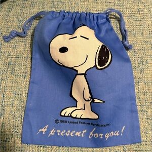 PEANUTS COLLECTORS.. Vintage Blue cloth Snoopy Drawstring Bag 1984